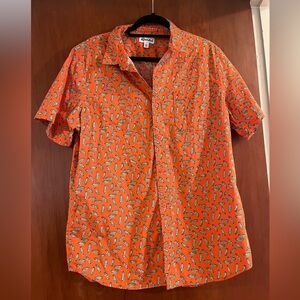 Orange pickle-print button up shirt, large